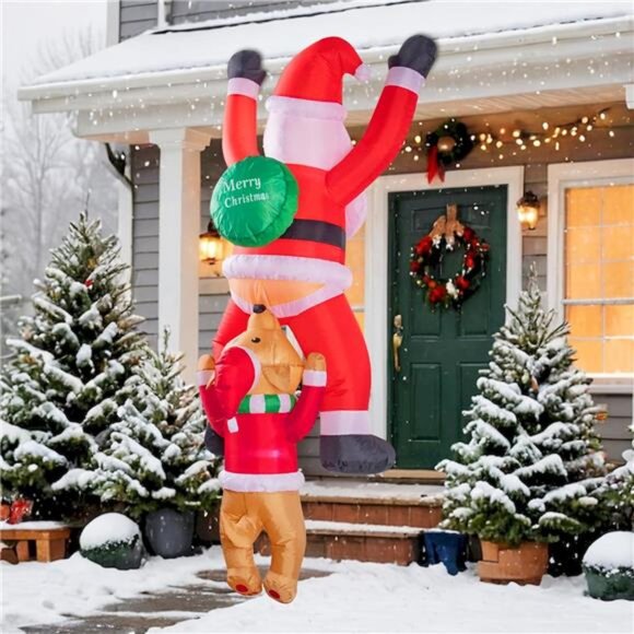 6Ft Hanging Christmas Inflatables Outdoor Decorations  6Ft Hanging Christmas Inflatables Climbing Santa with Dog Blow Up Build-in LEDs